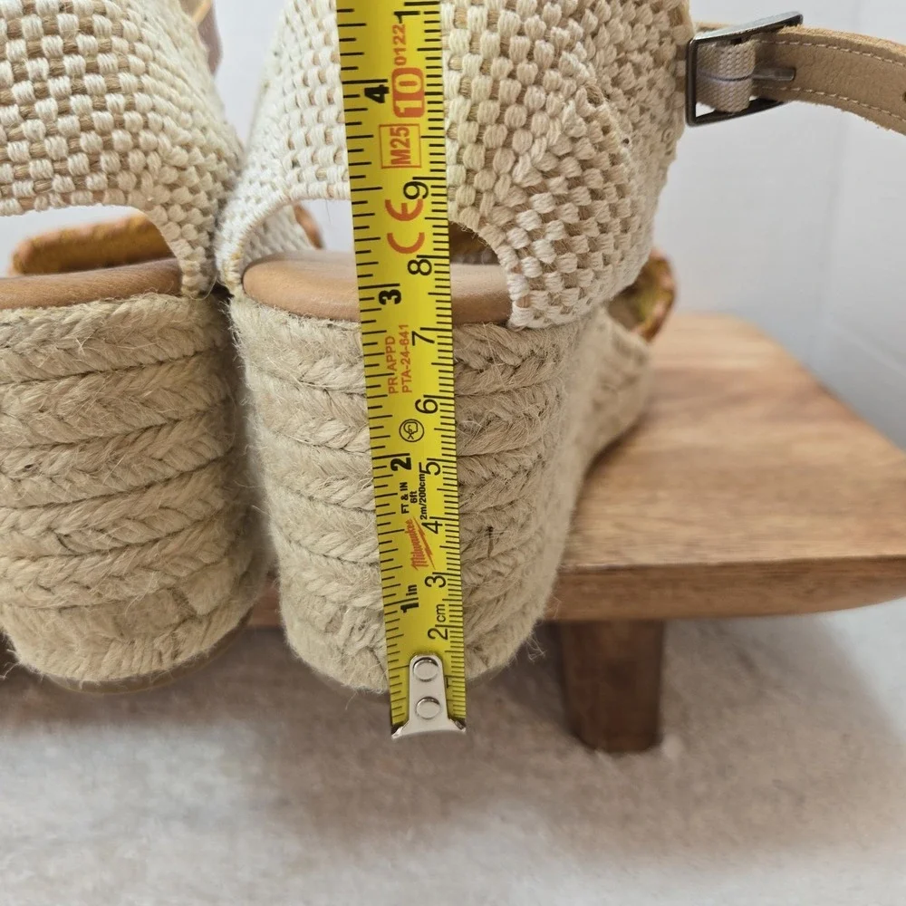 Pinaz Espadrille Wedges Women‎ EU 40 US 9 Tan Woven Leather Jute Ankle Strap...